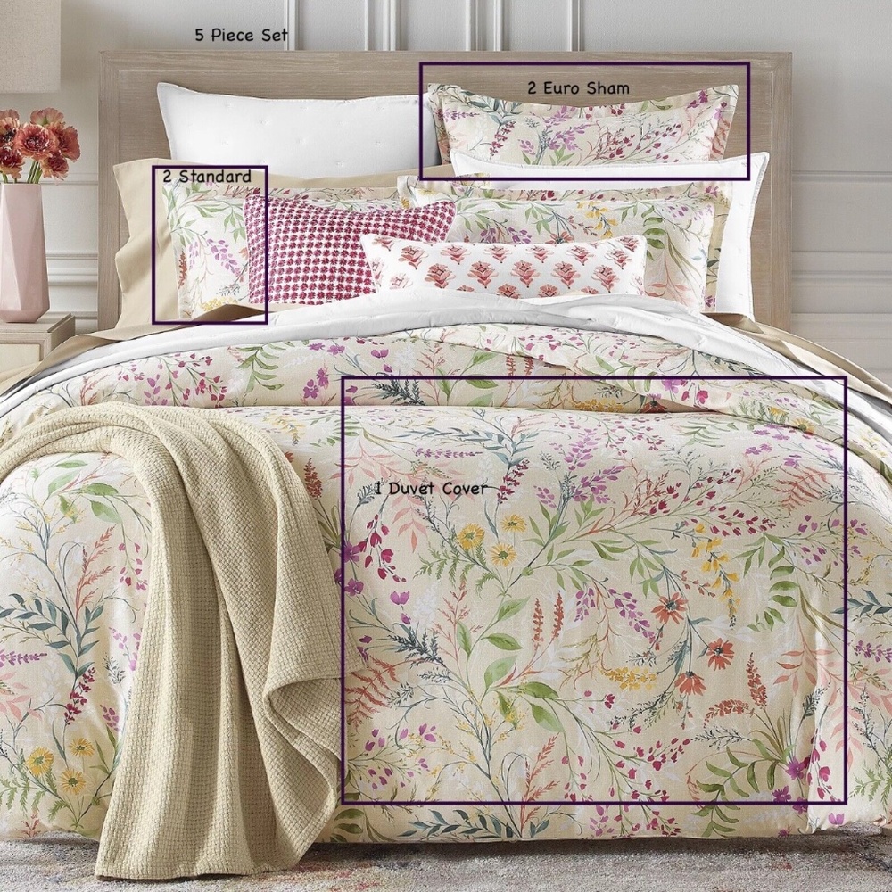 NIB $455 Sky [‎ 5 Piece Set ] Sky Autumn Posies Duvet Cover Set + Shams
